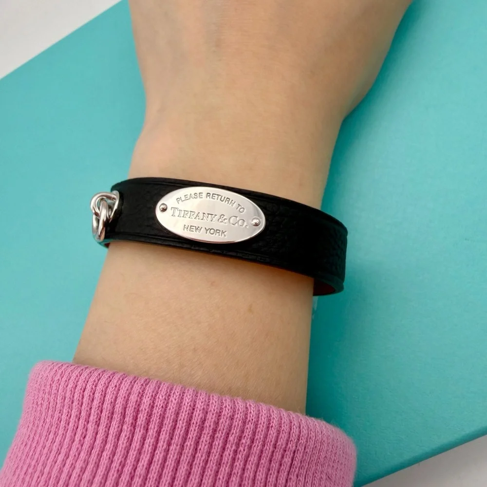 Tiffany & Co. Black New Narrow black Leather Bracelet in S/M sterling silver